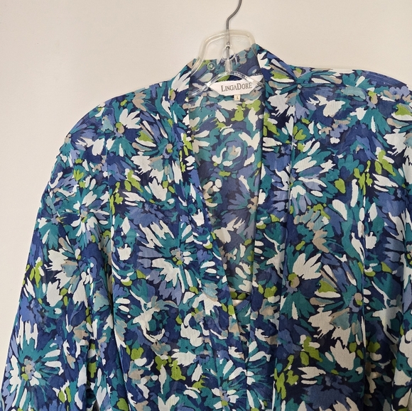 Lingdore Sheer Floral Spring Nightgown Coverup House Coat Belted Chemise - Picture 7 of 9